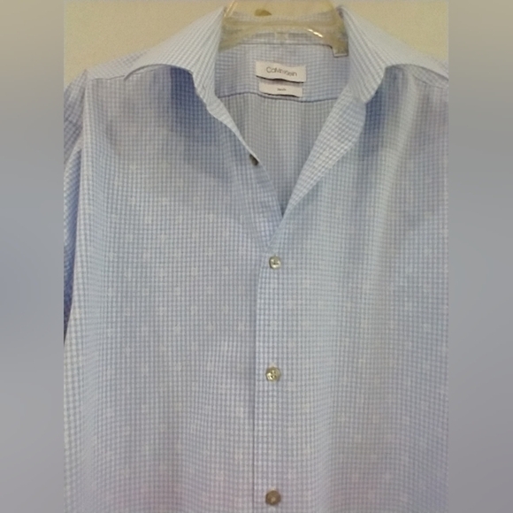 LIGHT BLUE GINGHAM CALVIN KLEIN SHIRT - Picture 3 of 8